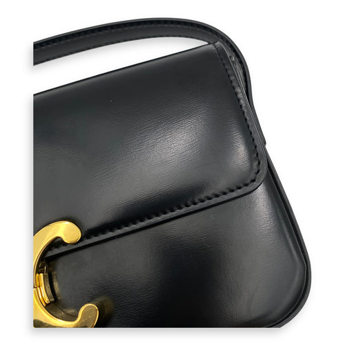 Triomphe Claude Black Shoulder Bag in Calfskin, Gold hardware