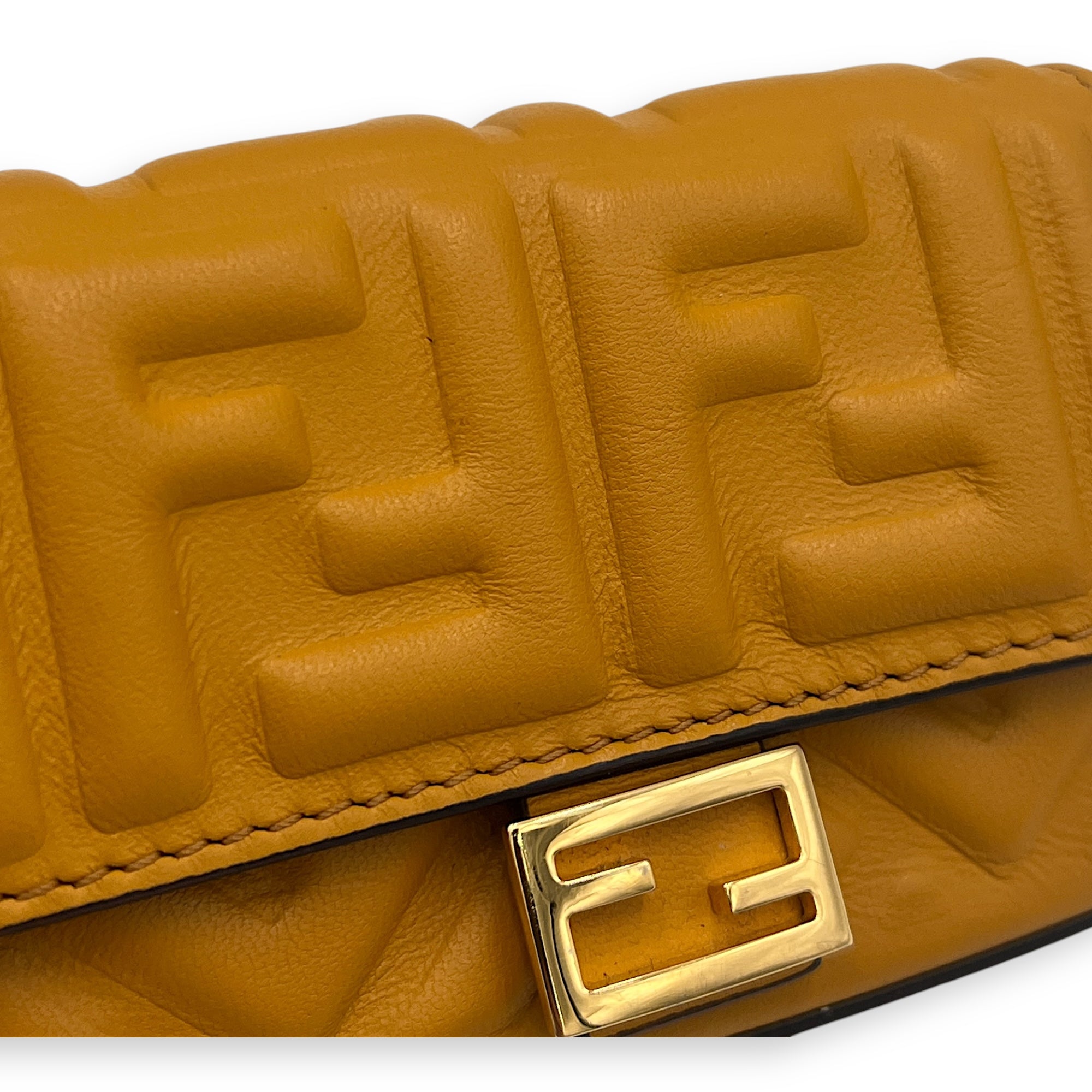 Baguette Nano Yellow Crossbody Bag in Calfskin, Gold hardware