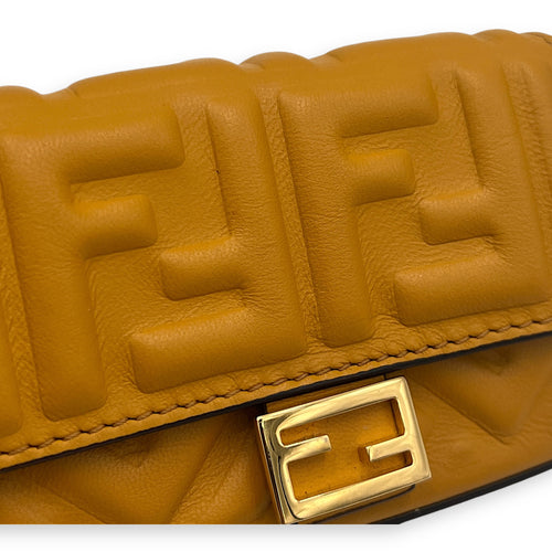 Baguette Nano Yellow Crossbody Bag in Calfskin, Gold hardware