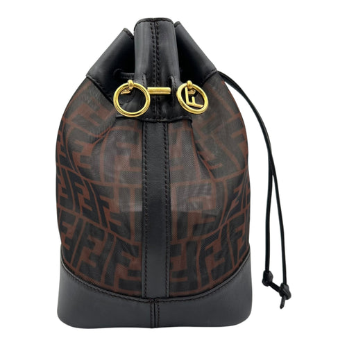 Mon Tresor Brown Bucket Bag in Zucca Mesh and Leather, Gold hardware