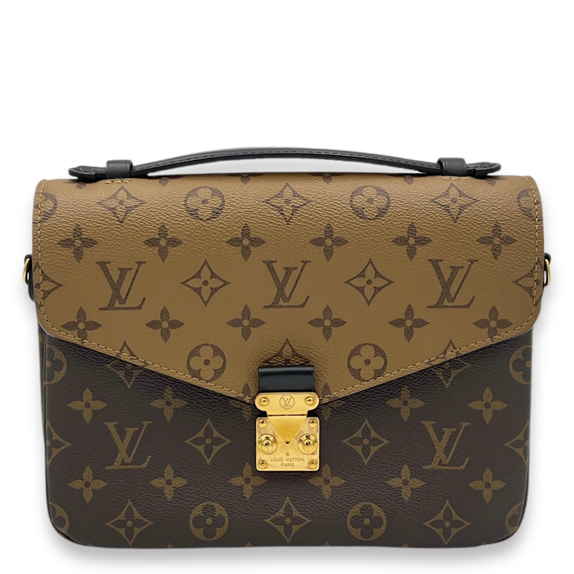 Pochette Metis Brown Top Handle Bag in Monogram Coated Canvas, Gold hardware