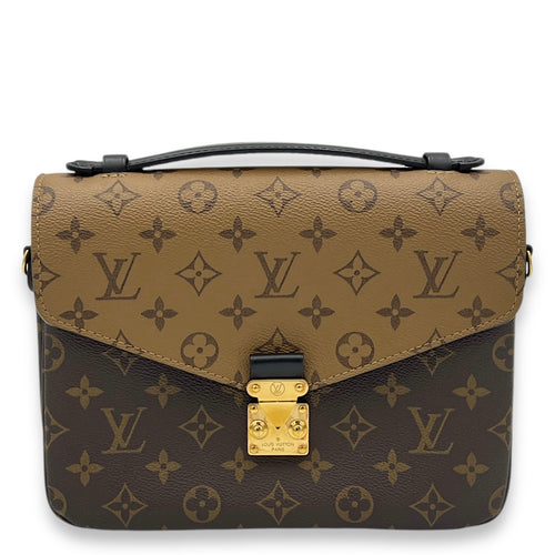 Pochette Metis Brown Top Handle Bag in Monogram Coated Canvas, Gold hardware