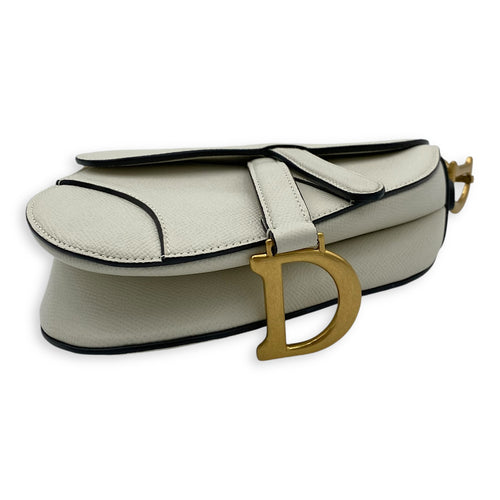 Saddle Mini White Shoulder Bag in Calfskin, Gold hardware