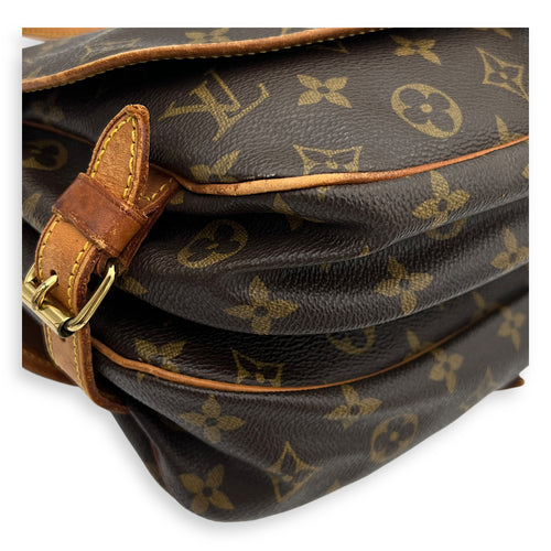 Saumur Crossbody Bag Brown in Monogram Coated Canvas, Gold hardware