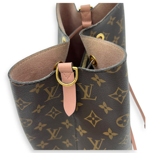 NeoNoe MM Brown Bucket Bag in Monogram Coated Canvas, Gold hardware