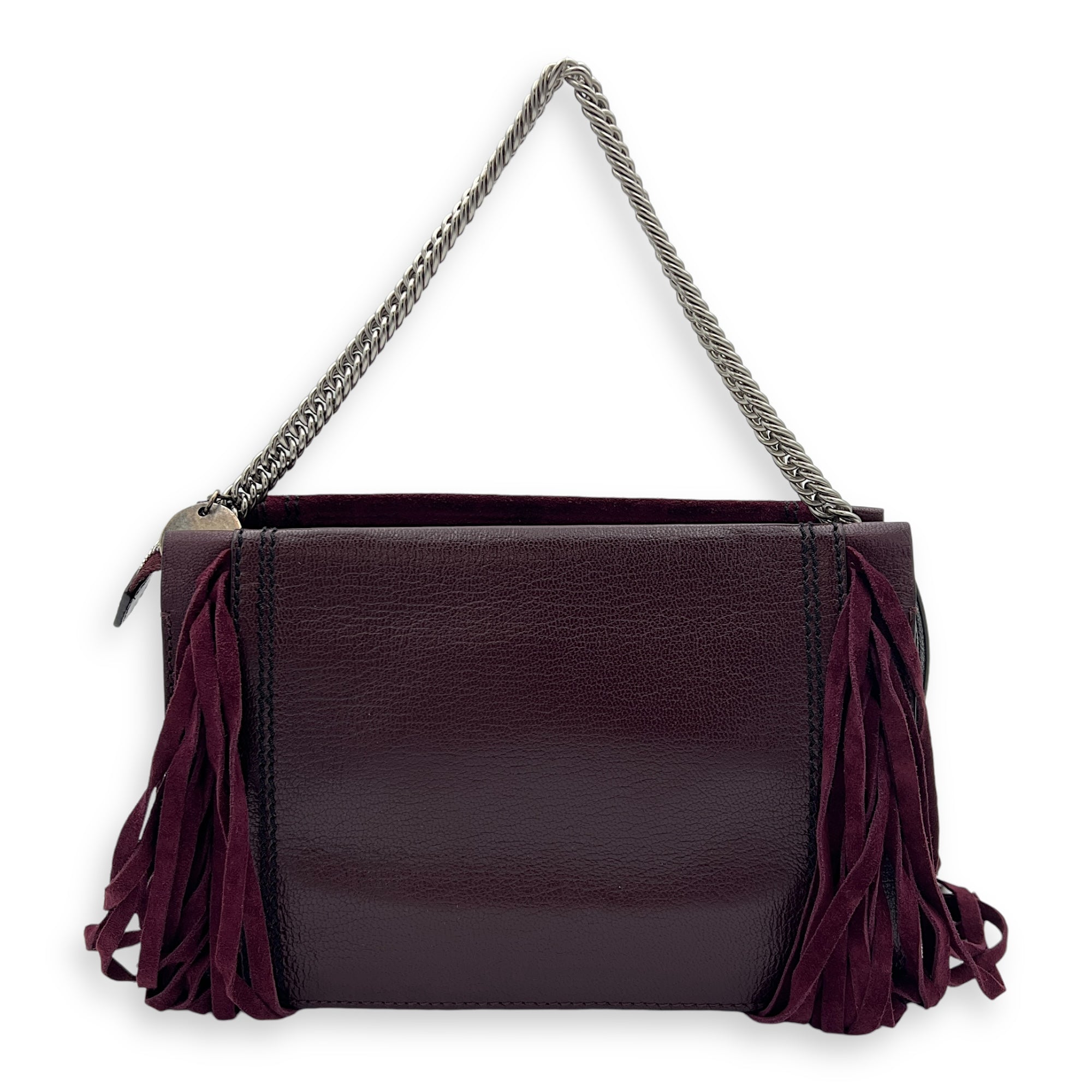 Fringe Purple Crossbody Bag in Suede Leather, Silver hardware