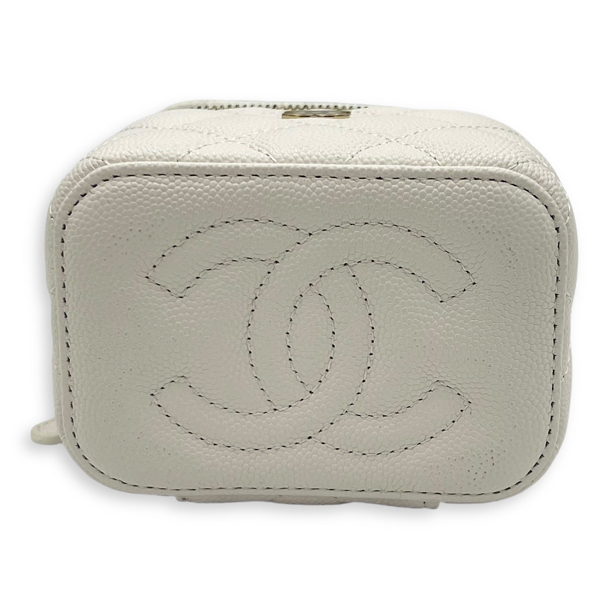 CC Vanity Bag White in Caviar Leather, Gold hardware