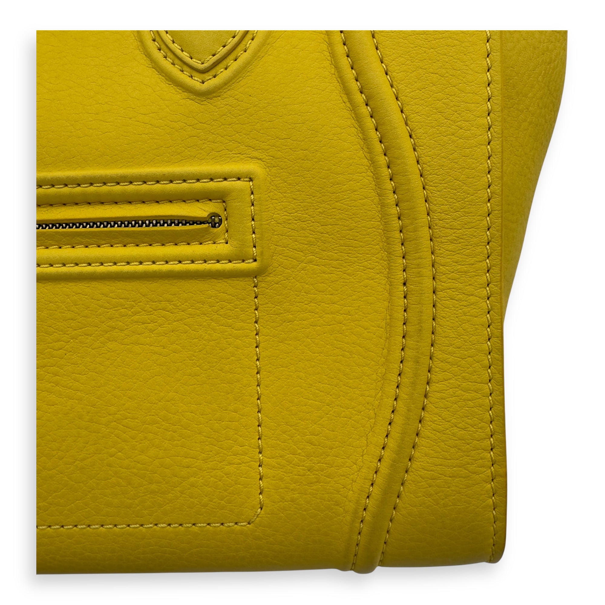 Celine Phantom Luggage Yellow Top Handle Bag in Calfskin, Gold hardware_19