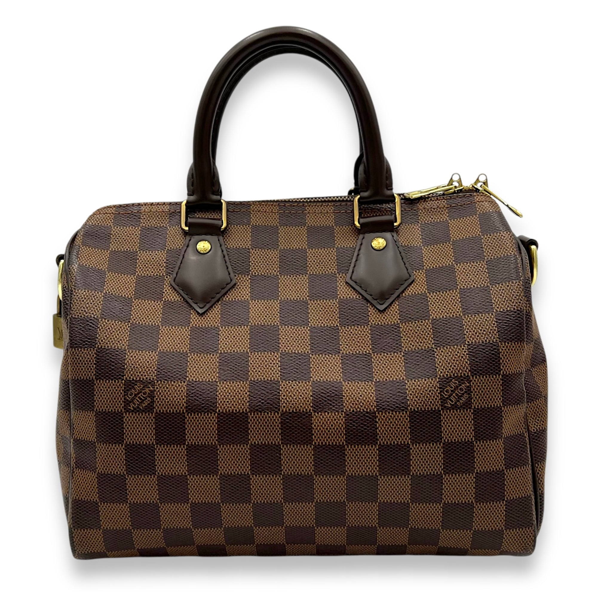 Louis Vuitton Speedy Bandouliere 25 Damier Ebene Top Handle Bag in Coated Canvas, Gold hardware_2