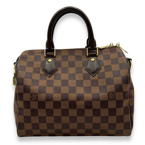 Louis Vuitton Speedy Bandouliere 25 Damier Ebene Top Handle Bag in Coated Canvas, Gold hardware_2