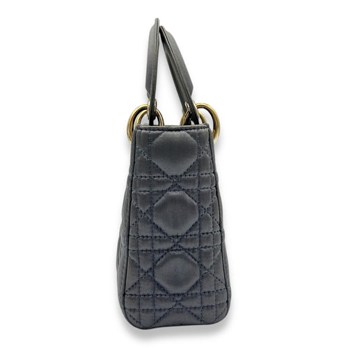 Christian Dior Lady Dior Top Handle Bag Mini Grey in Satin, Gold hardware_3