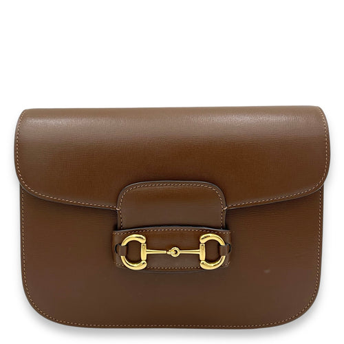 Gucci Horsebit 1955 Crossbody Bag Brown in Calfskin, Gold hardware_1