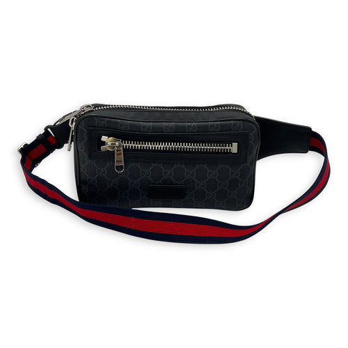 Gucci GG Supreme Belt Bag Black in Monogram Coated Canvas, Silver hardware_10