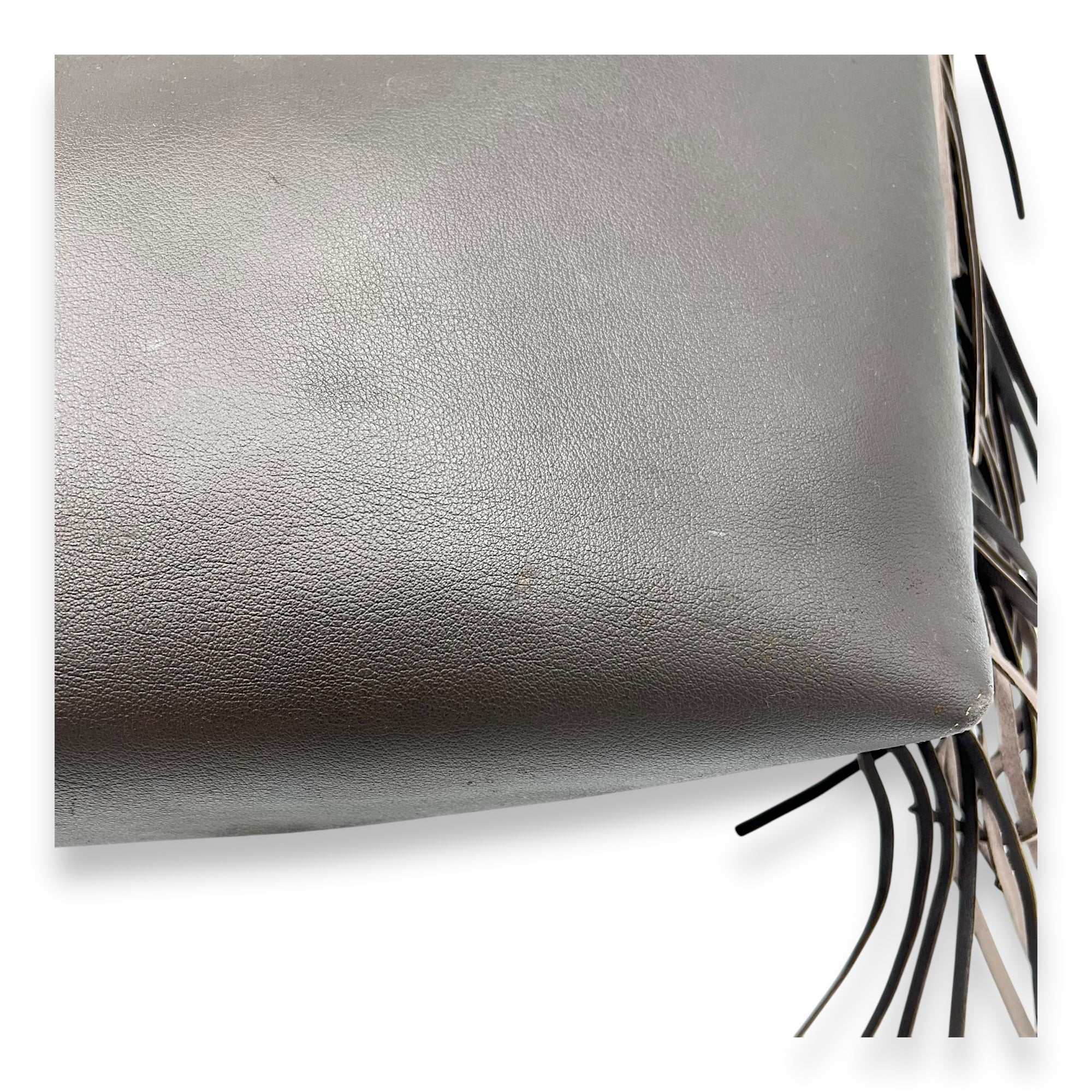 Saint Laurent East West Shopping Fringe Tote Bag Grey in Calfskin, Silver hardware_9