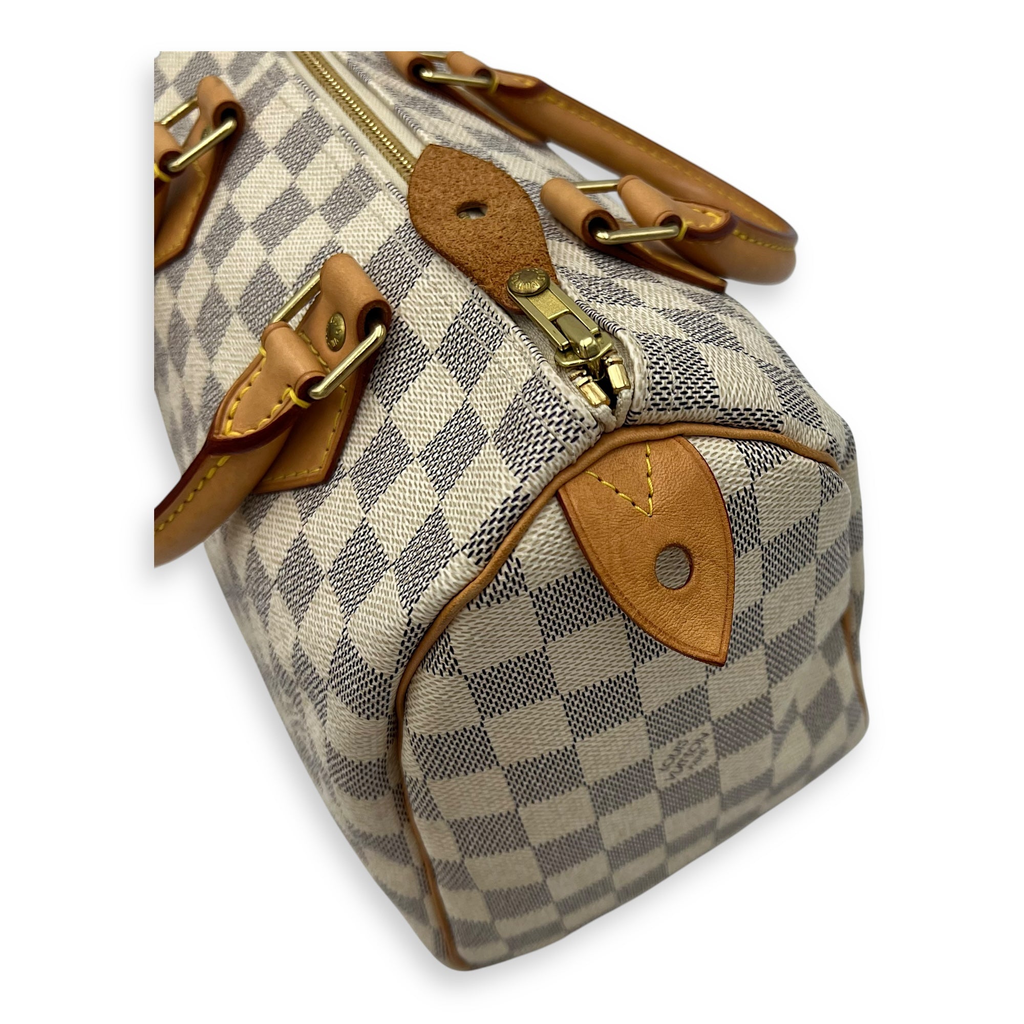 Louis Vuitton Speedy 25 Damier Azur Top Handle Bag in Coated Canvas, Gold hardware_19