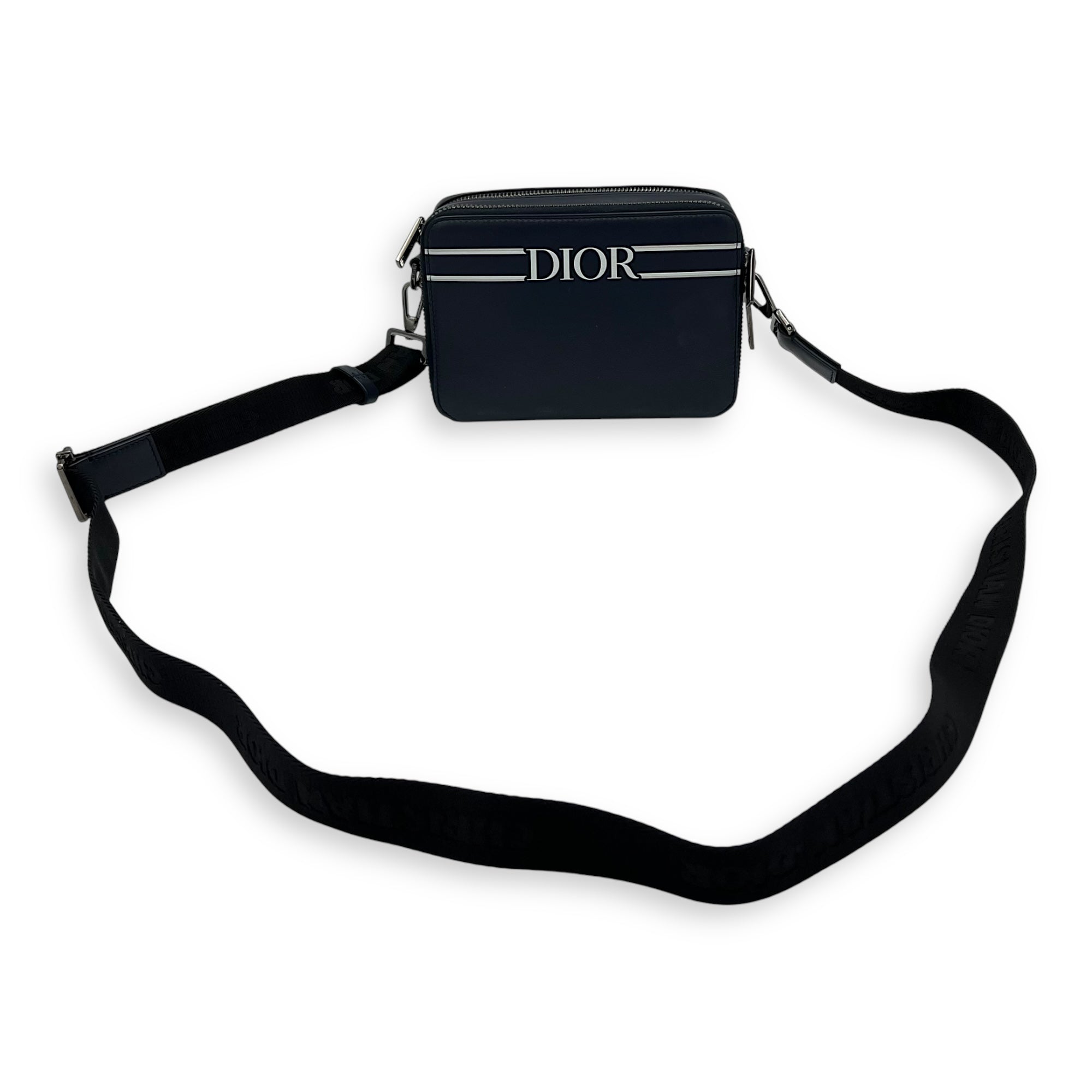 Christian Dior x Descente Double Zip Blue Crossbody Bag in Calfskin, Silver hardware_17