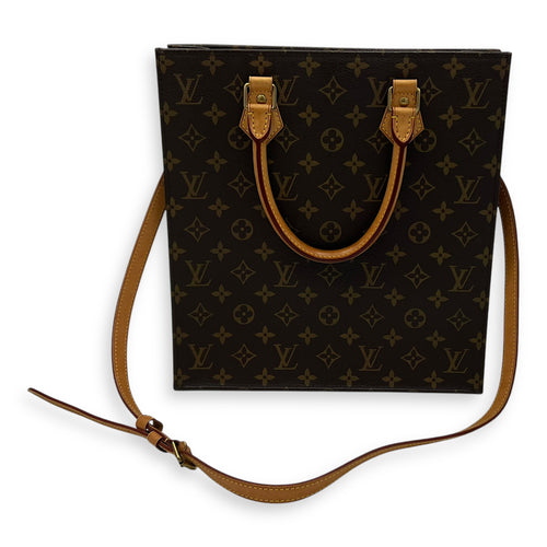 Louis Vuitton Sac Plat PM Brown Top Handle Bag in Monogram Coated Canvas, Gold hardware_17