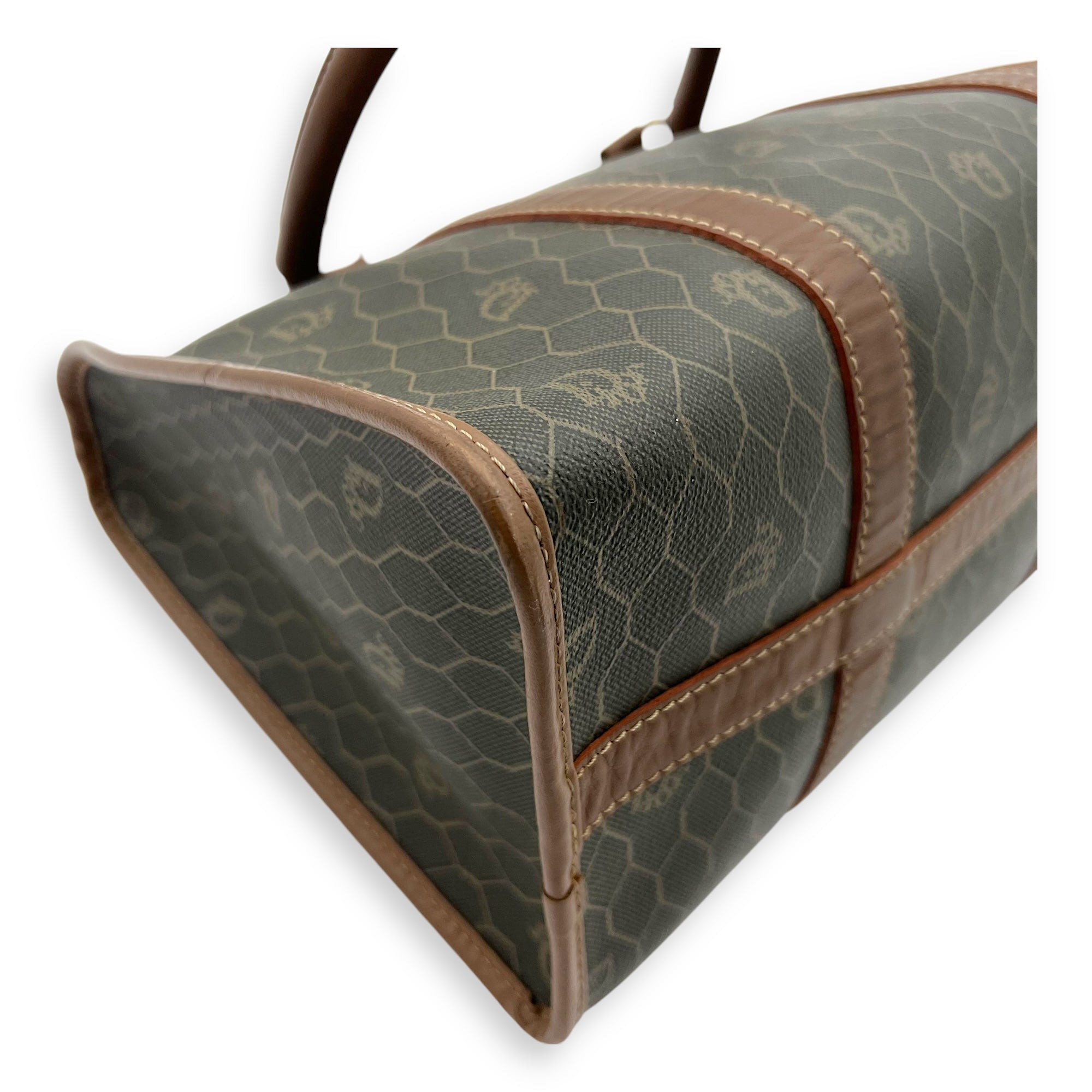 Christian Dior Honeycomb  Top Handle Bag Brown in Coated Canvas, Gold hardware_17