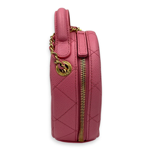 Chanel Round Crossbody Bag Pink in Caviar Leather, Gold hardware_3