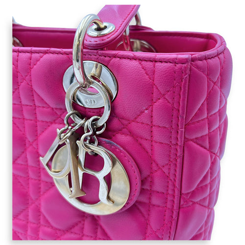 Christian Dior Lady Dior Medium Pink Top Handle Bag in Lambskin, Gold hardware_17