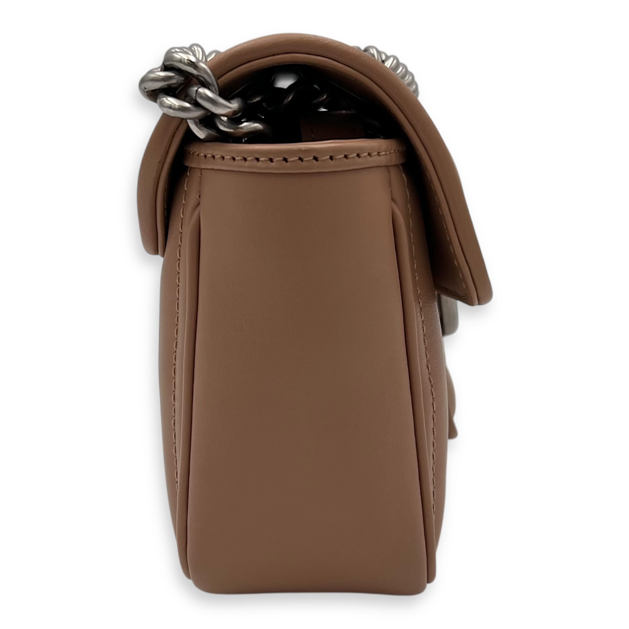 Gucci GG Marmont Crossbody Bag Small Brown in Calfskin, Silver hardware_3