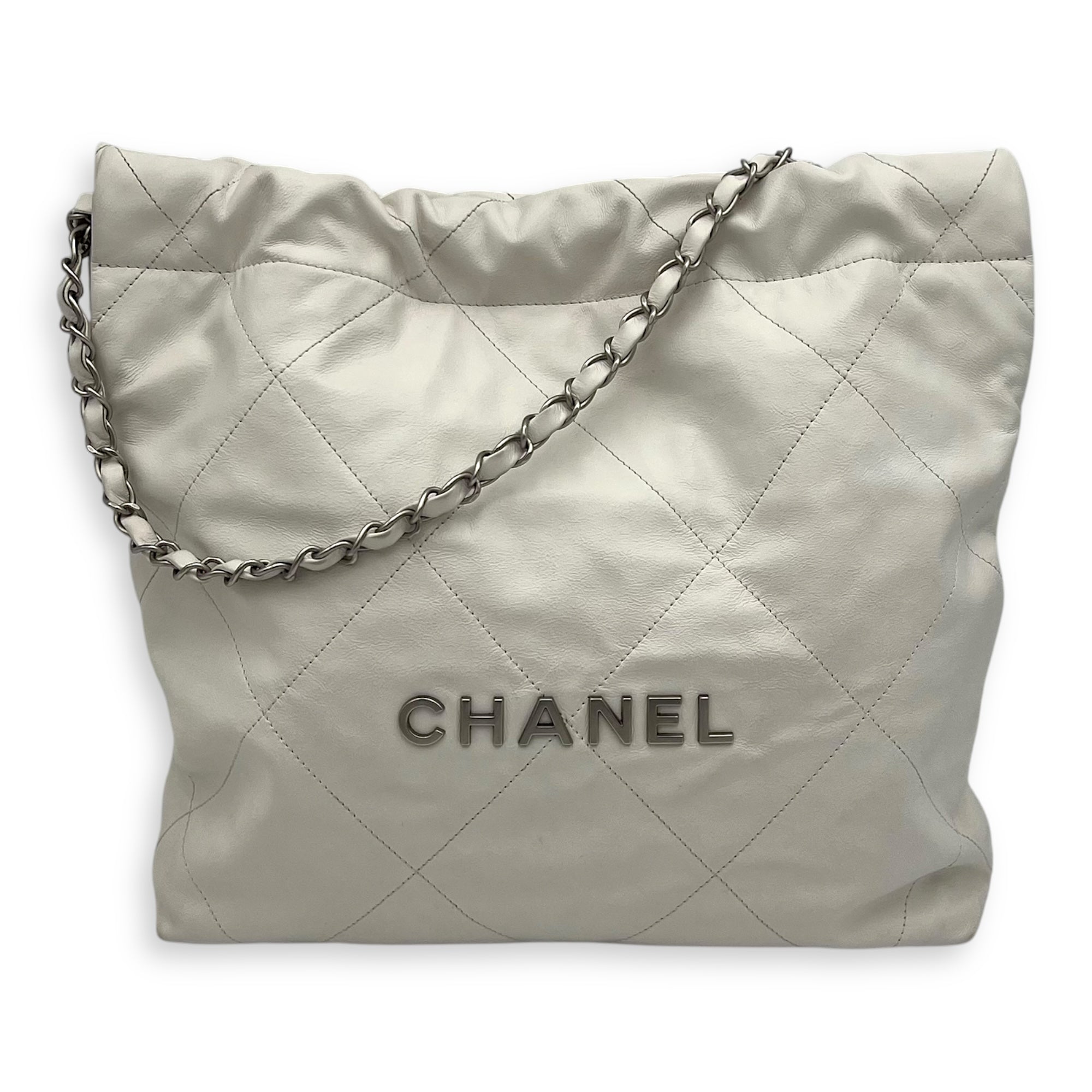 Chanel 22 Tote Tote Bag Small White in Calfskin, Silver hardware_10