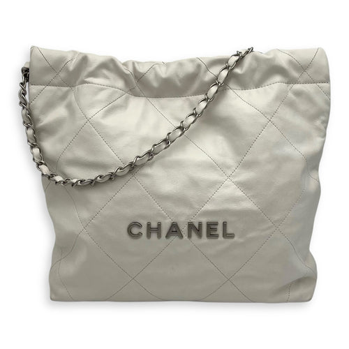 Chanel 22 Tote Tote Bag Small White in Calfskin, Silver hardware_10