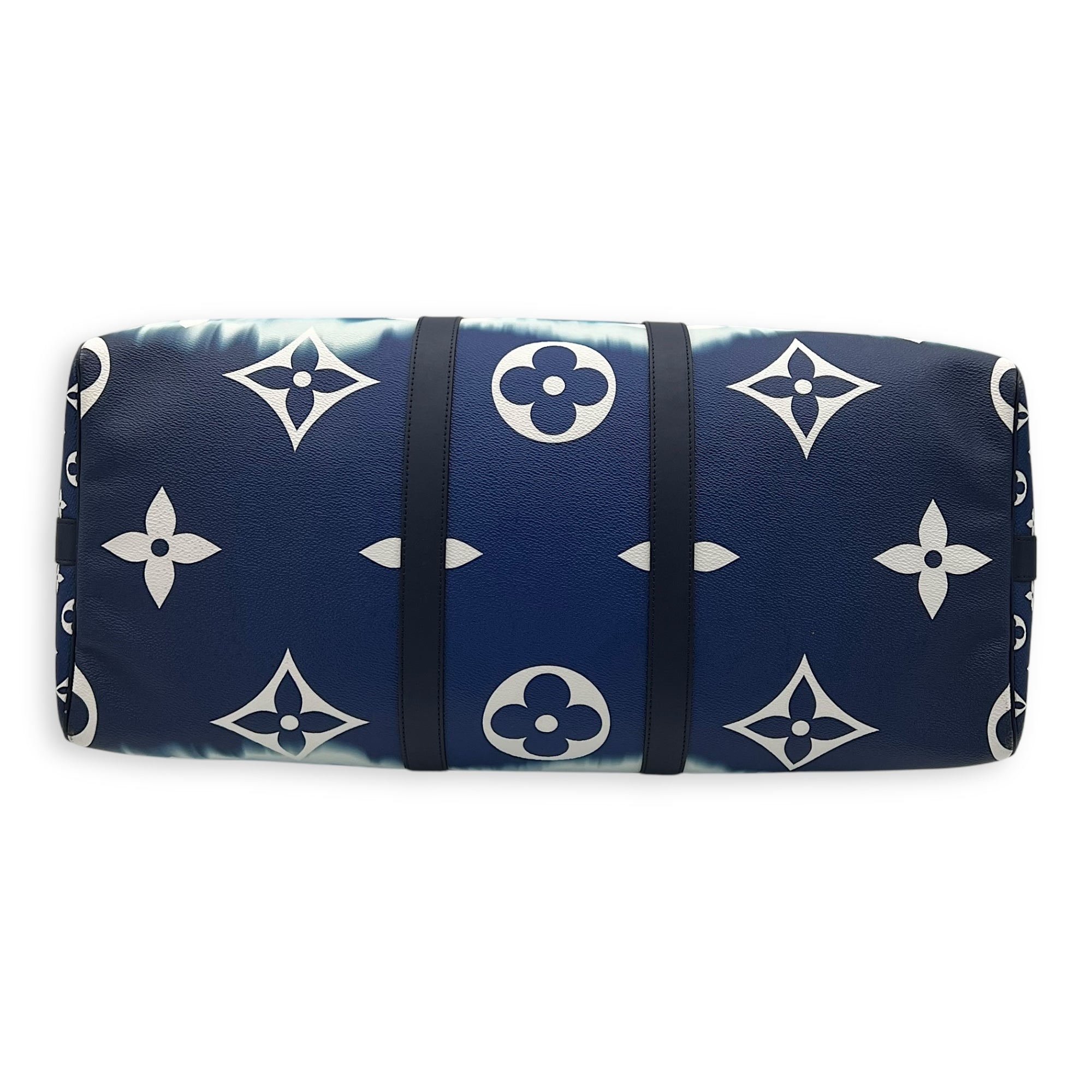 Louis Vuitton Keepall Top Handle Bag 50 Blue in Coated Canvas, Silver hardware_5