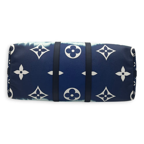 Louis Vuitton Keepall Top Handle Bag 50 Blue in Coated Canvas, Silver hardware_5
