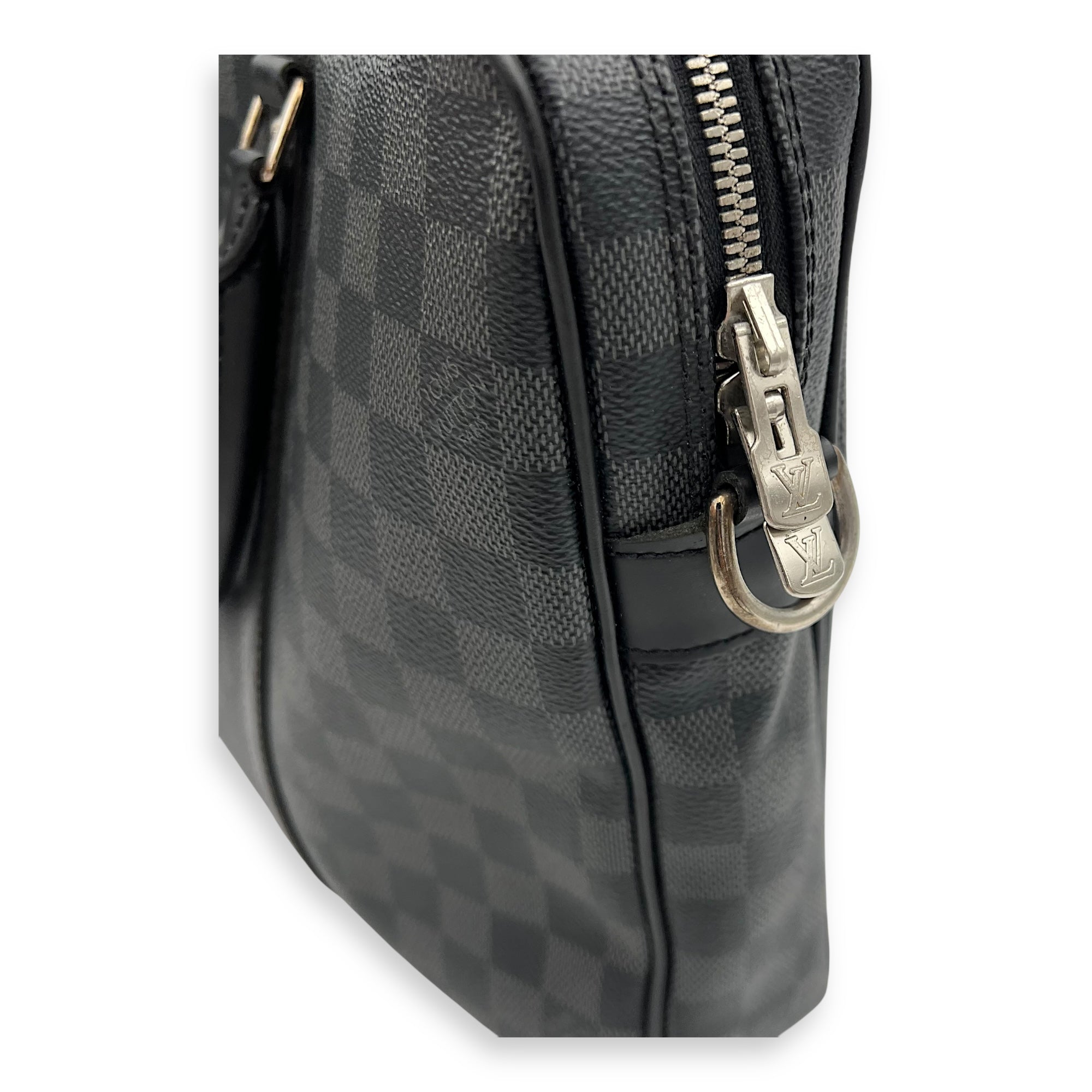 Louis Vuitton Porte Document Top Handle Bag Graphite in Coated Canvas, Silver hardware_10