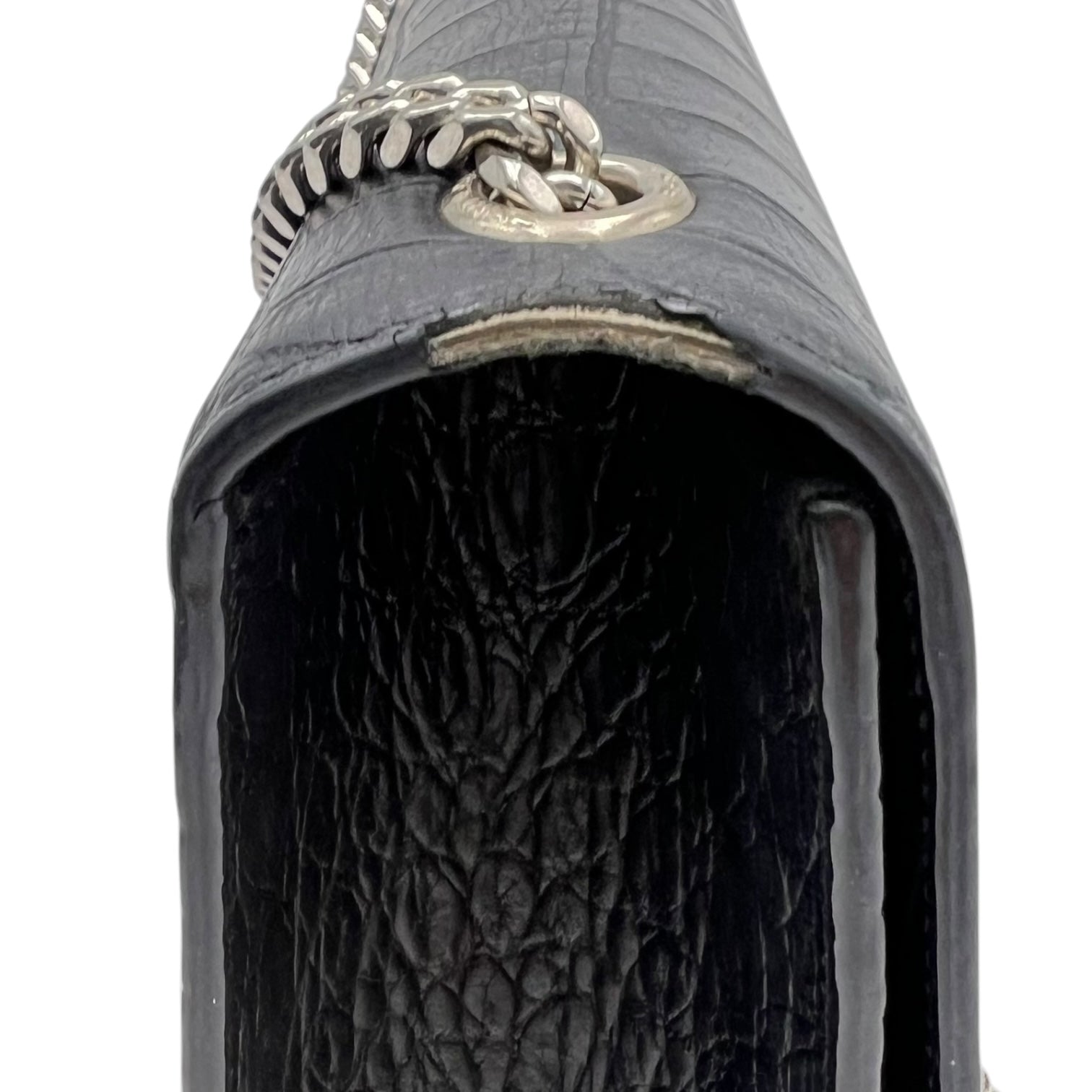 Saint Laurent Kate Crossbody Bag Black in Crocodile Embossed Calfskin, Silver hardware_8