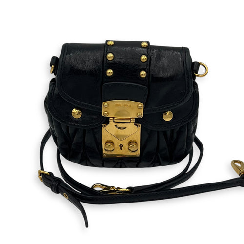 Miu Miu Coffer Crossbody Bag Black in Calfskin, Gold hardware_12
