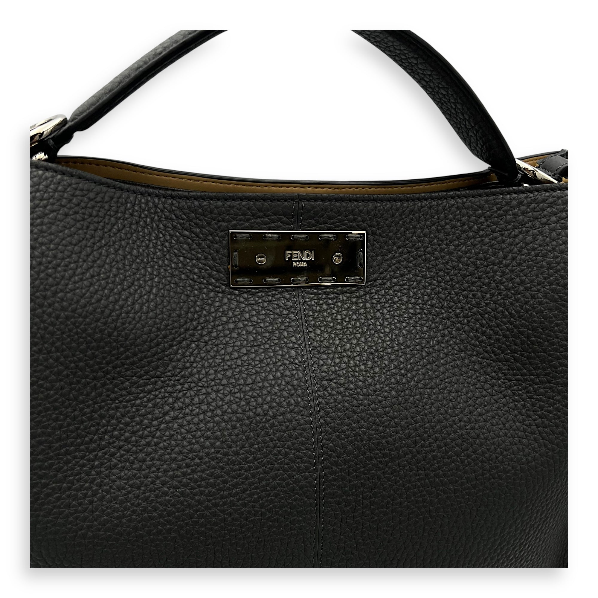 Fendi Peekaboo X-Lite Grey Crossbody Bag in Calfskin, Silver hardware_7