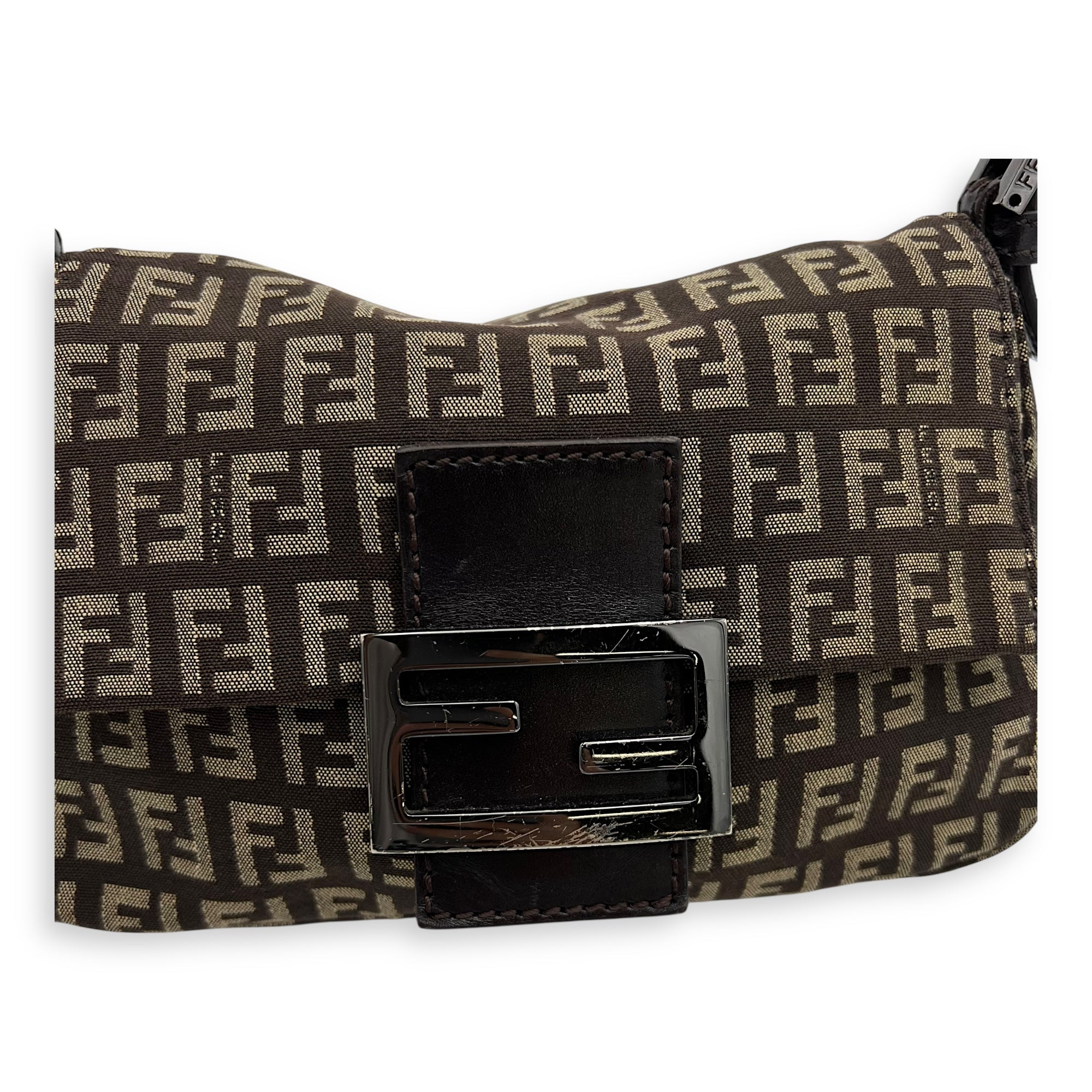 Fendi Zucca Shoulder Bag Brown in Jacquard, Silver hardware_9