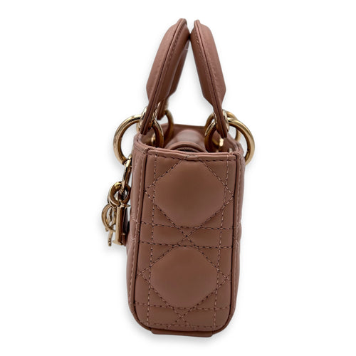 Christian Dior Lady D-Joy Top Handle Bag Micro Beige in Lambskin, Gold hardware_3