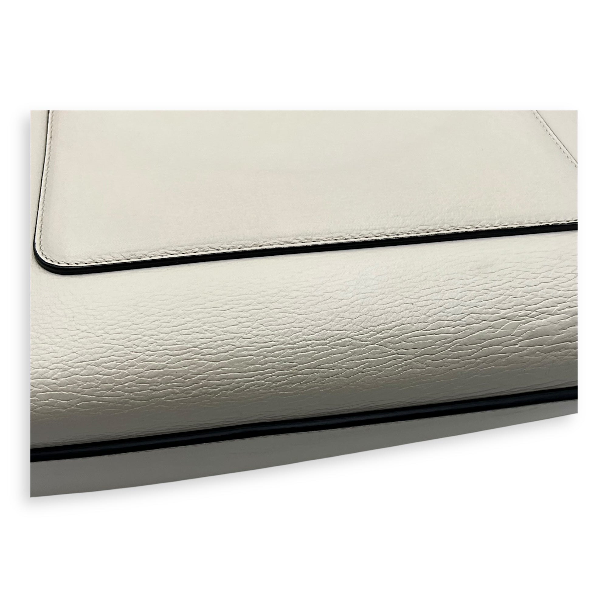 Celine Edge Top Handle Bag White in Calfskin, Silver hardware_12