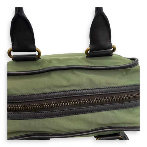Prada Logo Top Handle Bag Green in Nylon, Gold hardware_11