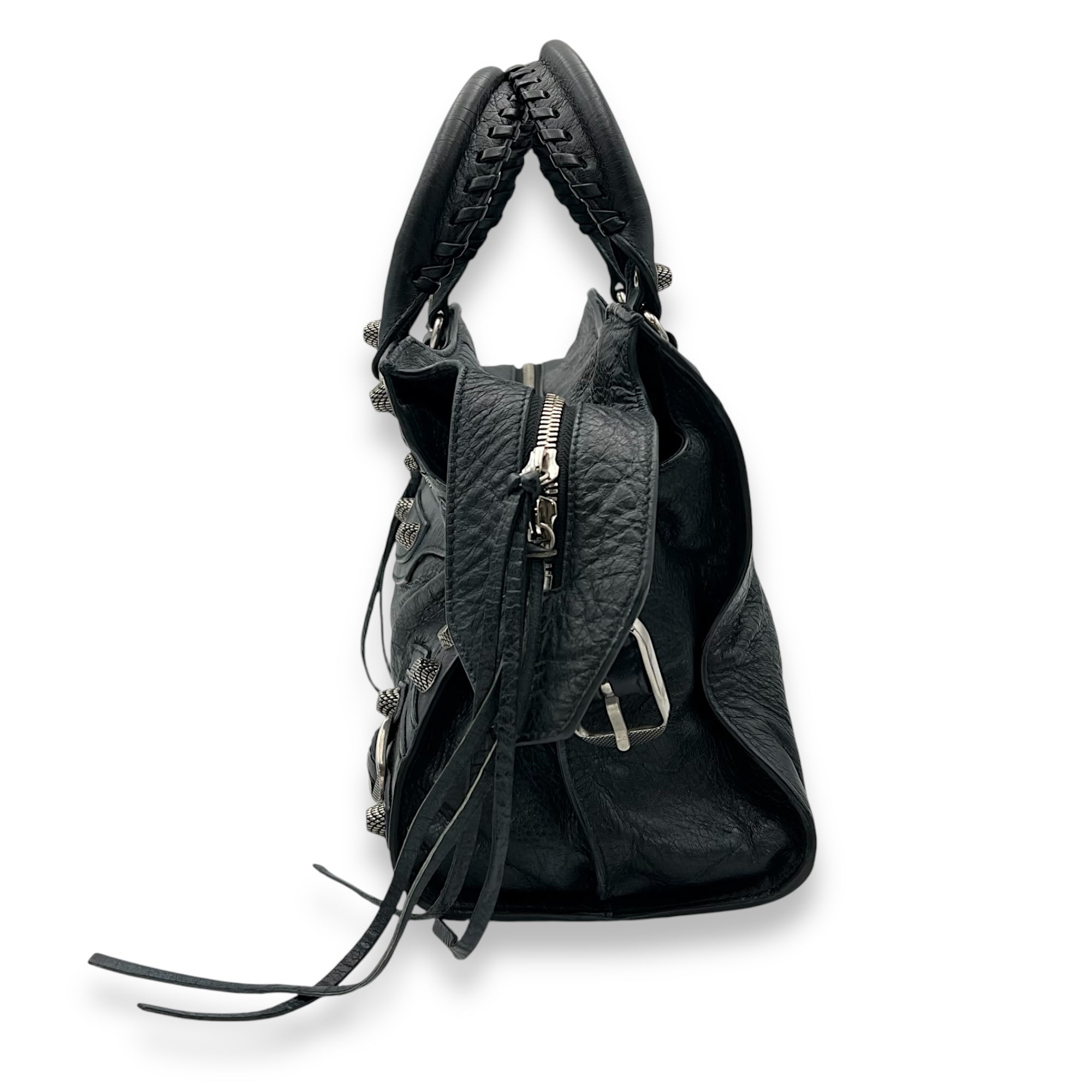 Balenciaga Neo Classic Top Handle Bag Black in Distressed Leather, Silver hardware_3