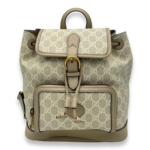 Gucci GG Supreme White Backpack in Coated Canvas, Gold hardware_1