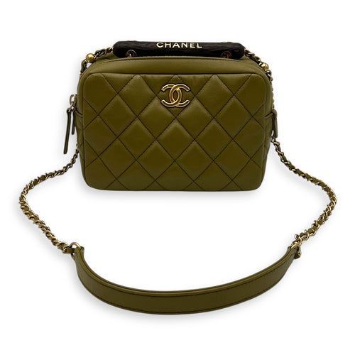 Chanel Wenge Wood Green Crossbody Bag in Lambskin, Gold hardware_10