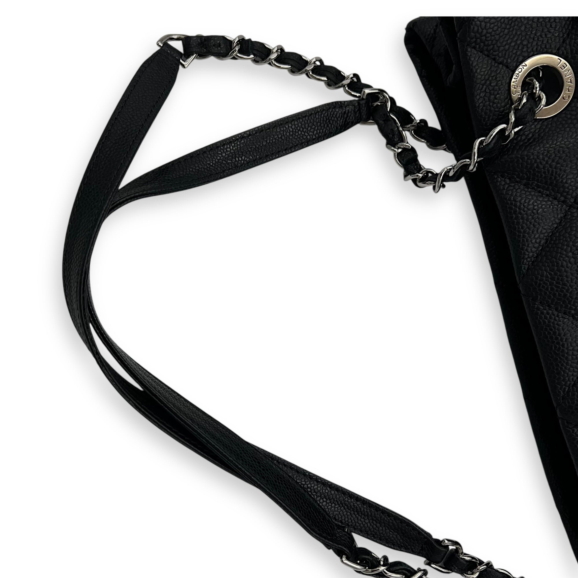 Chanel CC Tote Bag Black in Caviar Leather, Silver hardware_16