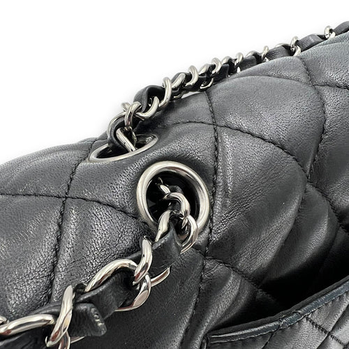 Chanel Accordion Triple Shoulder Bag Black in Lambskin, Silver hardware_17