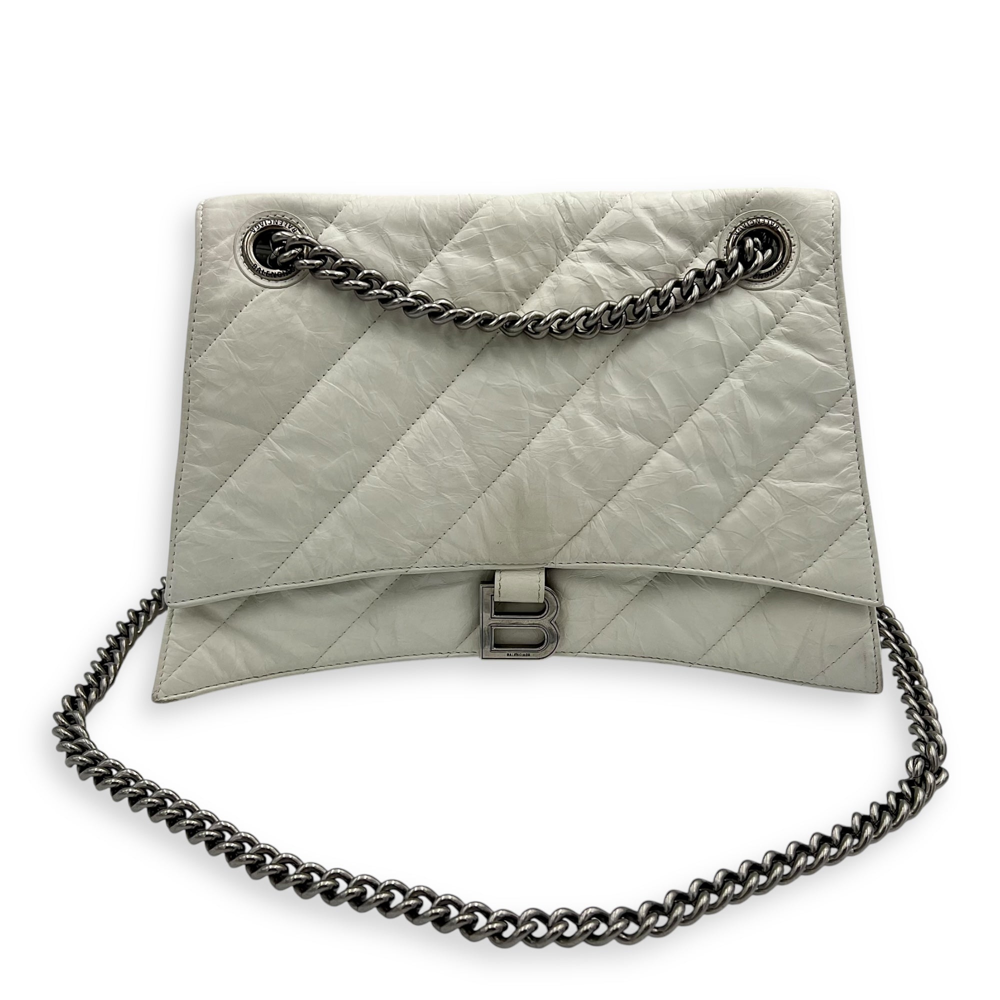 Balenciaga Crush Shoulder Bag White in Calfskin, Silver hardware_17