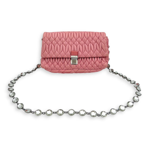 Miu Miu Matelassé Shoulder Bag Pink in Lambskin, Silver hardware_17