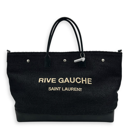 Saint Laurent Rive Gauche Tote Bag Black in Raffia, Silver hardware_1