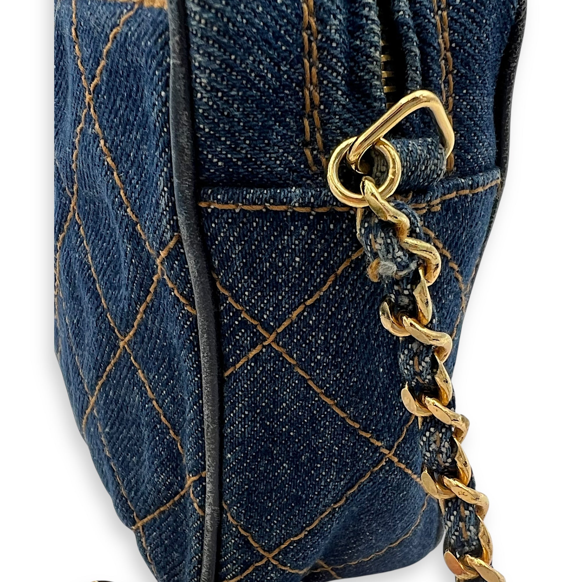 Chanel Denim CC Quilted Turnlock Crossbody Bag Blue in Denim, Gold hardware_17