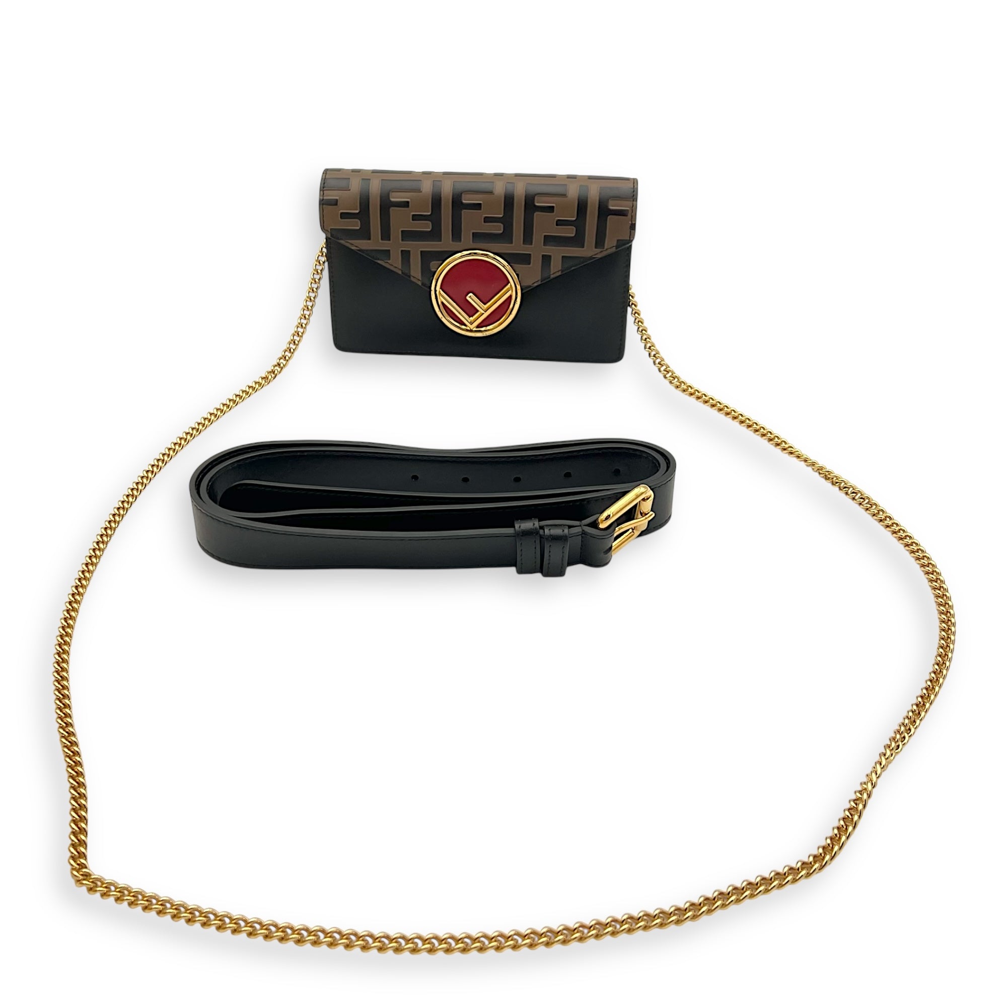 Fendi Zucca Wallet On Chain Multi-colour in Calfskin, Gold hardware_17