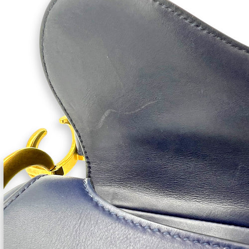 Dior Saddle Shoulder Bag Blue in Calfskin, Gold hardware_17