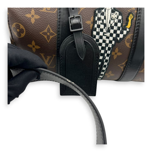 Louis Vuitton Keepall Virgil Abloh Top Handle Bag Brown in Monogram Coated Canvas, Gold hardware_12
