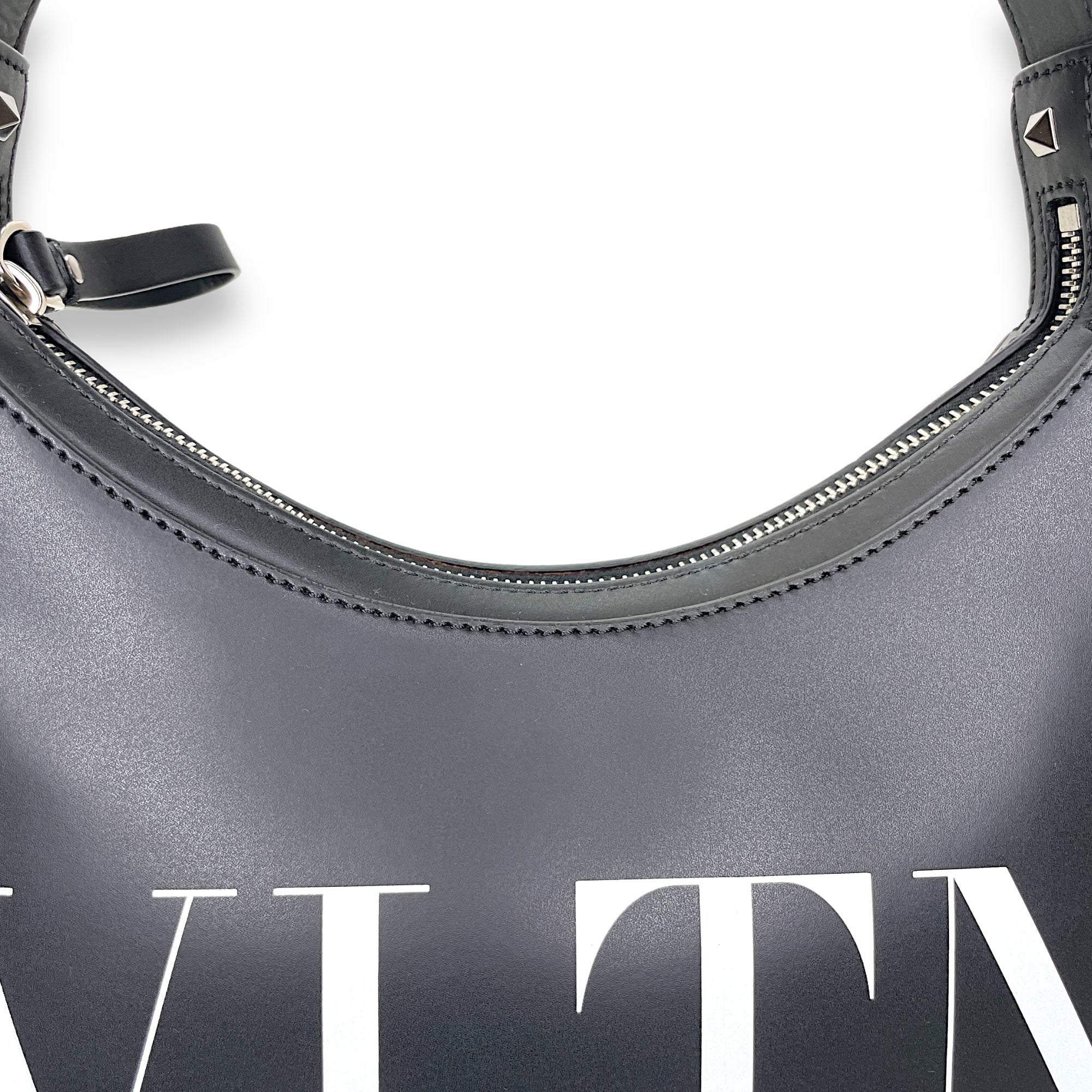 VLTN Hobo Small Black Shoulder Bag in Calfskin, Silver hardware